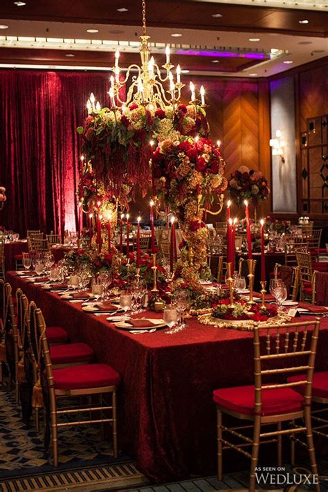 Red and gold wedding decor. Crane + Trevor | Decor, Wedding decorations, Red tablecloth