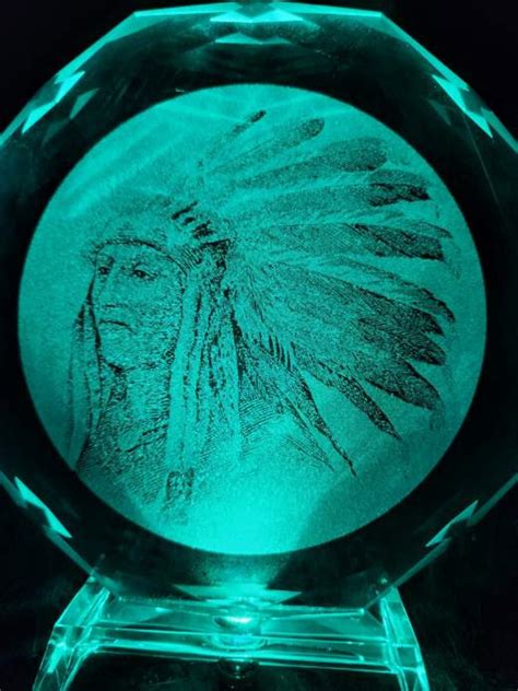 6 Crystal Glass Light Up Led Laser Engraved With Native American Image Etsy