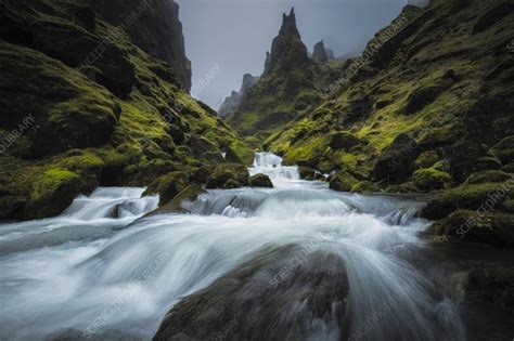 River Flowing Through Pakgil Canyon Vik Iceland Stock Image C055