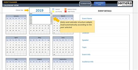 Event Calendar Excel Template Interactive Excel Tempate Event Planner