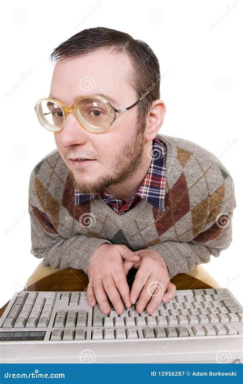 Nerd With Keyboard Stock Image Image Of Chatting Expressive 12956287