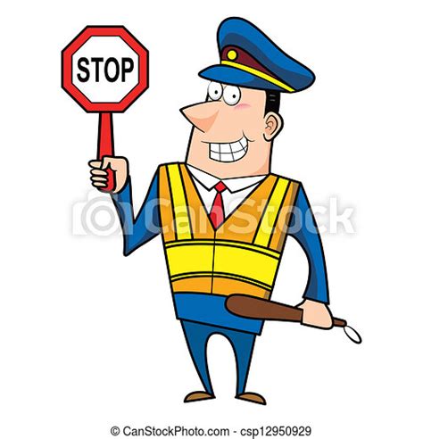 Male Cartoon Police Officer Holding A Stop Sign Canstock