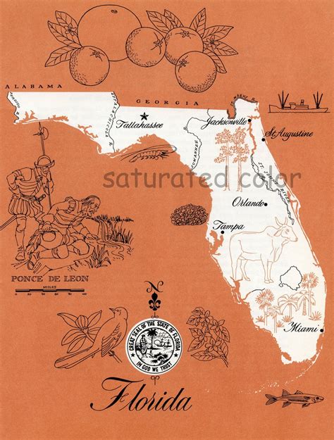 Florida Map Vintage High Res Digital Image 1960s Picture Map Etsy