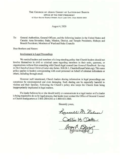 Sample of church letter headed paper : LDS Church letter