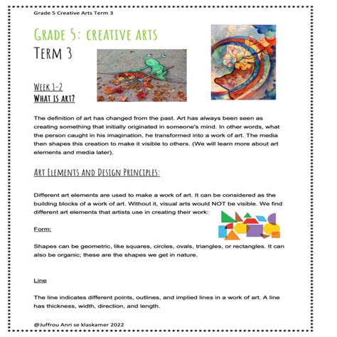 Grade 5 Creative Arts Term 3 Booklet Visual Arts Performing Arts