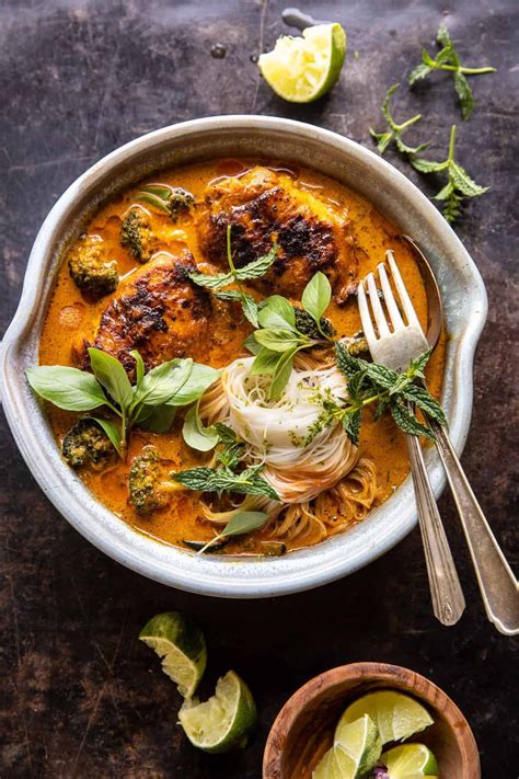 Saucy Coconut Braised Chicken With Rice Noodles And Broccoli Recipe