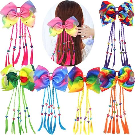 1 Pcs 8 Inch Colorful Rainbow Hair Bows Large Size Elastic Handmade