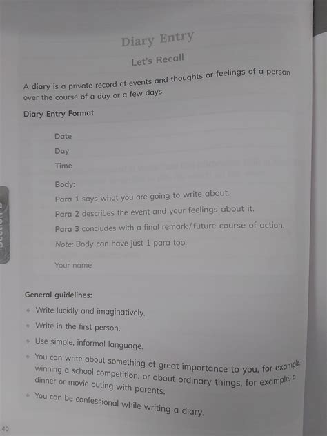 Format Diary Entry English Notes Teachmint