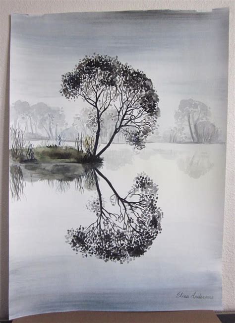 19x27 Original Watercolor Painting Reflection Painting Etsy