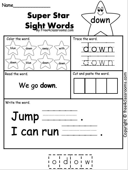 Free Sight Word Worksheet Down Free4classrooms