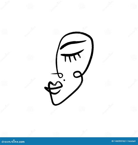 Line Face Drawing Portrait In Minimalistic Style Stock Illustration