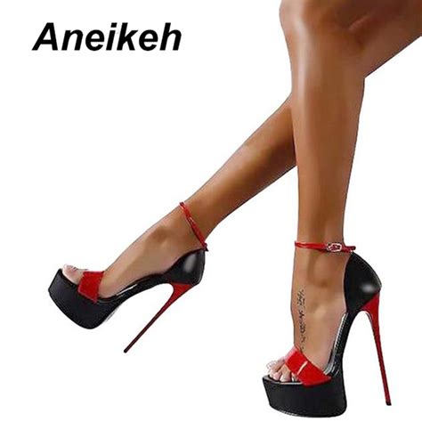 Aneikeh 2018 Fashion Peep Toe High Heeled Sandals Sexy 16cm High Heels