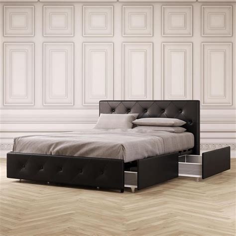 Dhp Dakota Queen Upholstered Bed With Storage Drawers In Black Faux