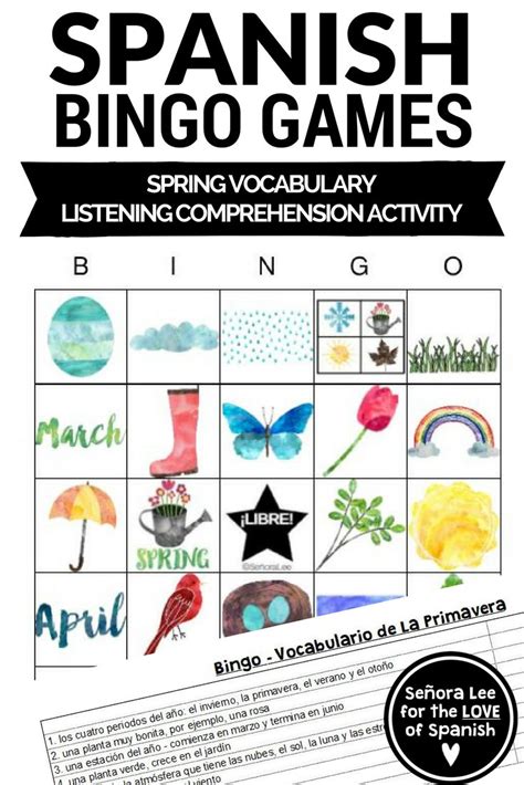 Spanish Spring Break Activity Spanish Vocabulary Bingo Game La