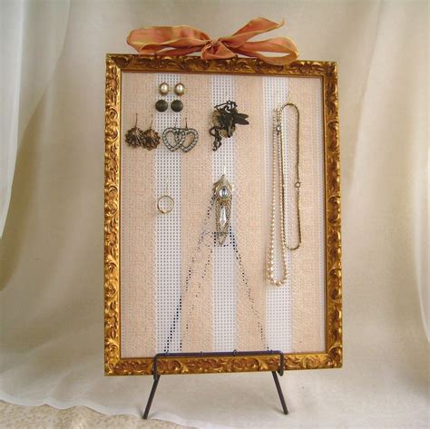 Elegant Upcycled Wooden Picture Frame Earring Holder Jewelry Display