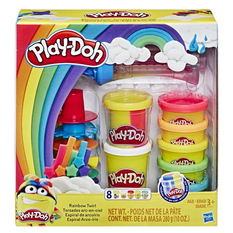 Play Doh Rainbow Twirl Set With 8 Non Toxic Cans Featuring 3 In 1