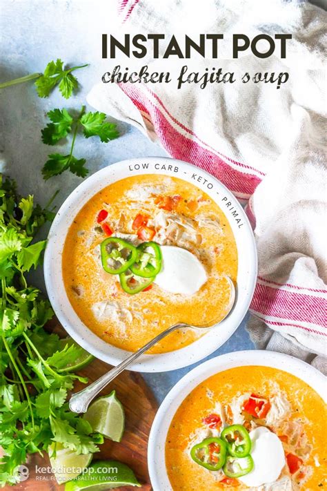 Add the herbs and spices and sauté until the chicken is cooked through. Instant Pot Mexican Chicken Fajita Soup | KetoDiet Blog