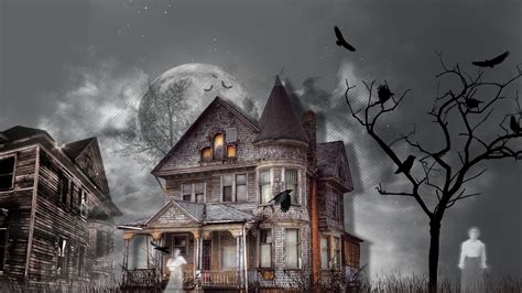 Download Raven Tree Haunted House Halloween Holiday Dark Ghost Hd Wallpaper
