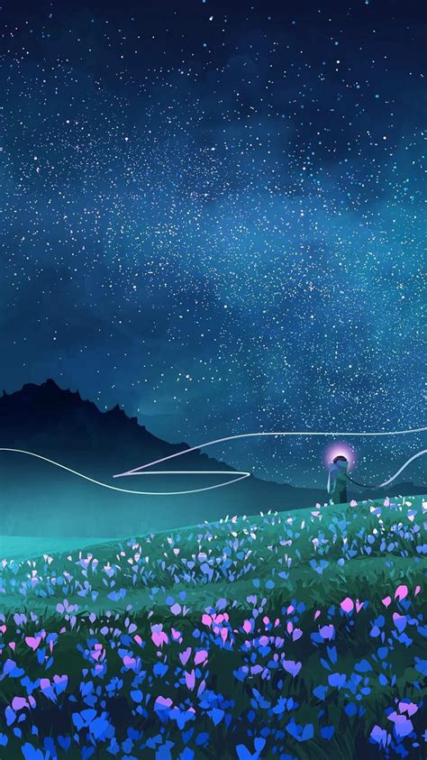 Night Sky Stars Beautiful Art Iphone Wallpaper Anime Girl In 2019