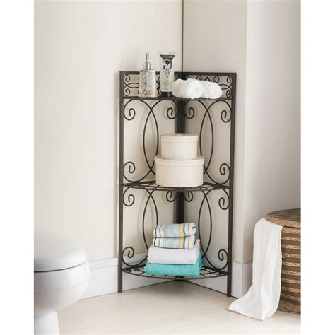 Leeds 3 Tier Freestanding Bathroom Corner Storage Towel Rack Pewter