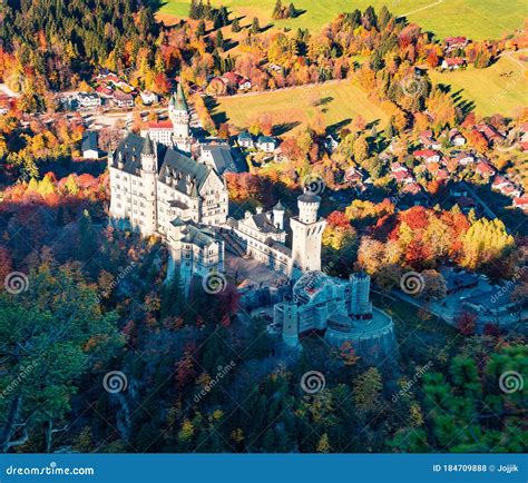 Aerial Autumn View Of Neuschwanstein Castle Schloss Neuschwanstein In
