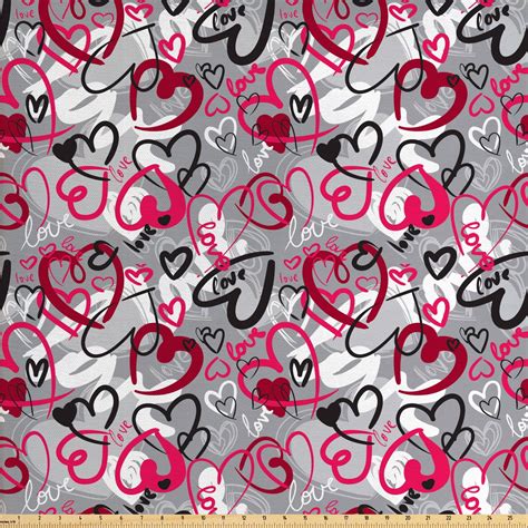 Love Fabric By The Yard Romantic Random Hand Drawn Style Hearts And