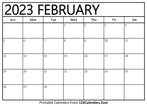 Printable February 2023 Calendar Templates