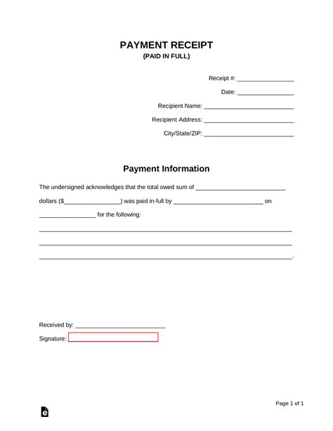 Receipt For Money Paid Template