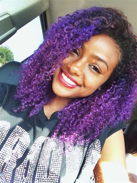 Justine Skye Curly Purple Afro Dark Roots Hairstyle