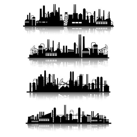 Free Vector Industrial Buildings Silhouettes Set