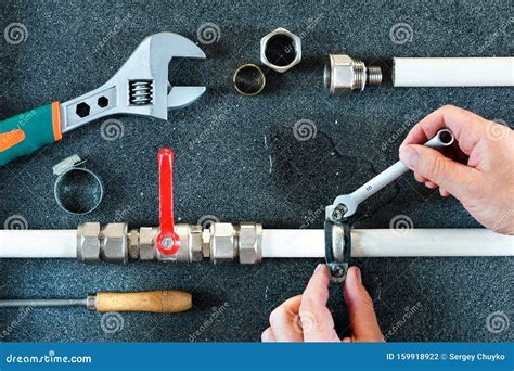 Plumber Fixing Water Supply Stock Photo Image Of Junction Pipe