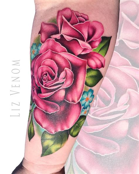 Some Beautiful Pink Roses Tattooed By Liz Venom From Bombshell Tattoo