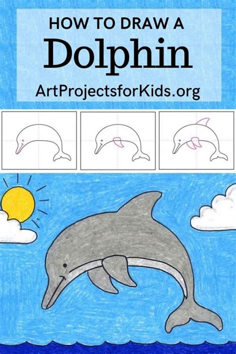A dolphin has a thick, rounded head, and we will be drawing one in for your dolphin drawing in this second step of our guide on how to draw a dolphin. Draw a Dolphin · Art Projects for Kids
