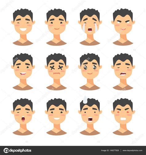 Set Of Male Emoji Characters Cartoon Style Emotion Icons Isolated