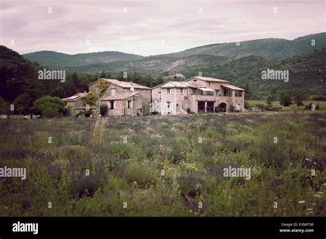Stone Farmhouse In Provence Mountains France Horizontal Filtered Shot