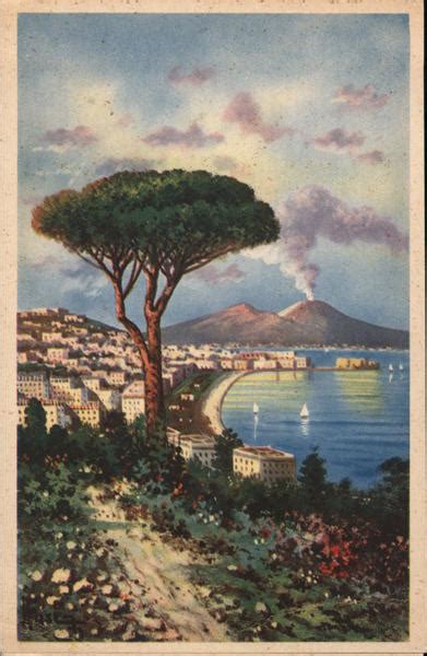 Panorama With Vesuvius Naples Italy Postcard