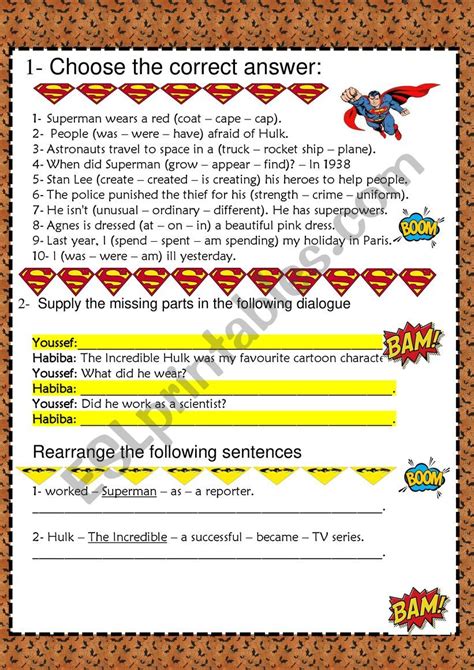 Superhero Esl Worksheet By Marwa Ismail