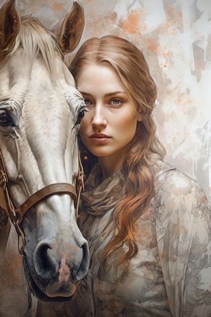 Premium Ai Image A Painting Of A Woman And A Horse