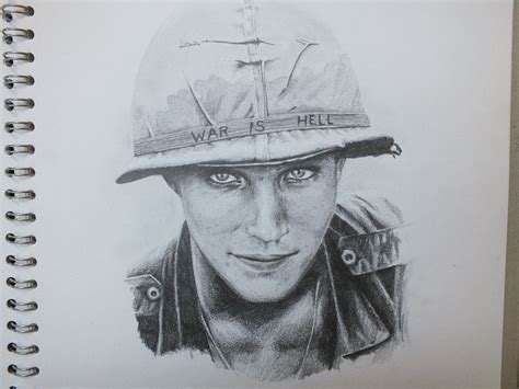 Pencil Drawing Based On A Photograph Of A Us Soldier In Vietnam