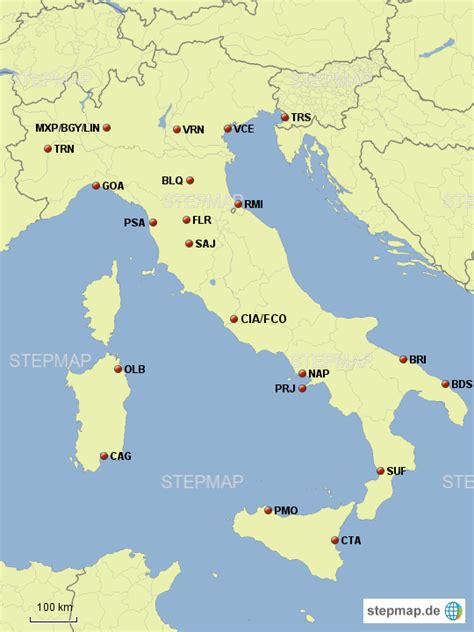 This map was created by a user. StepMap - Flughäfen Italien - Landkarte für Italien