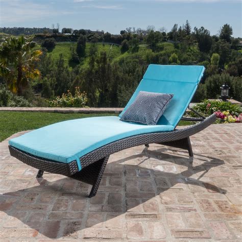 Outdoor Brown Wicker Adjustable Chaise Lounge With Blue Cushions Set