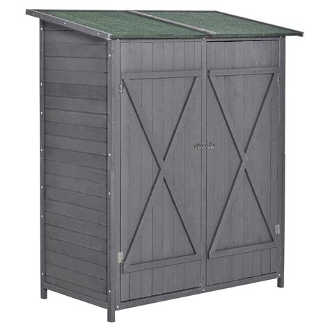 Outsunny Garden Wood Storage Shed Wstorage Table Asphalt Roof Double