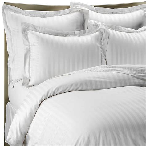 Wamsutta 500 Damask Stripe Duvet Cover Set In White Bed Bath And