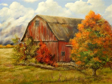 Autumn Storm Original 12x16 Red Barn Painting Farm Paintings Barn