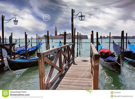 Venice Lagoon Gondolas Moored By Saint Mark Square Stock Photo Image
