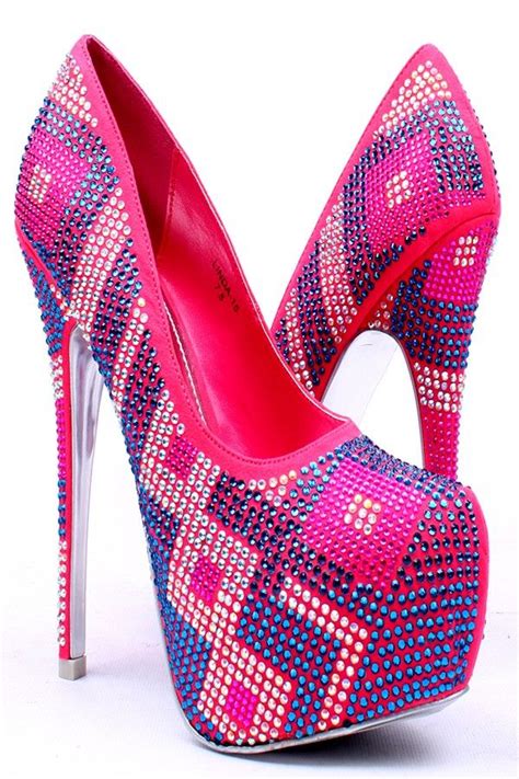 coral multi colored rhinestones platform heels pump women s heels sexy heels high heels pumps 6