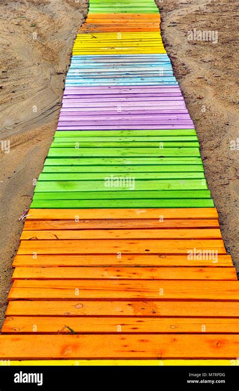 Coloured Wooden Boardwalks On Beach Sand Stock Photo Alamy