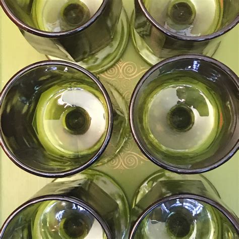 Beautiful Set Of Six Olive Glassesgoblets Etsy