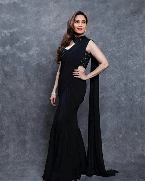 Madhuri Dixit In Black Party Wear Indian Dresses Celebrity Fashion