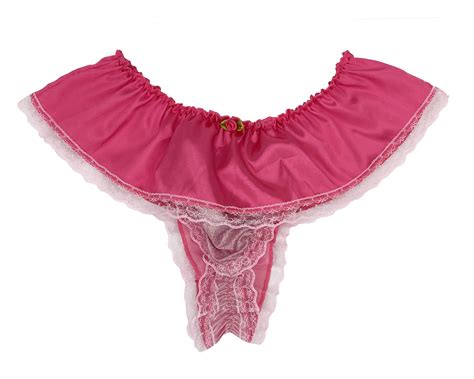 Hot Pink Sissy Satin Frilly Naughty Panties For Men Demi Thong